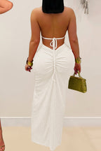 Sexy Solid Color Backless Halter Knit Dress Lavish Daily