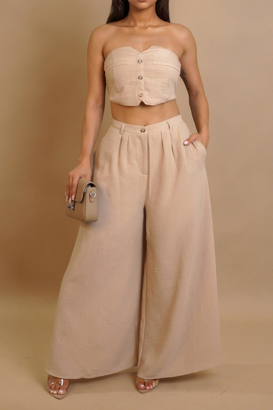 Stretch Tube Top Vest and Wide Leg Pants Set Lavish Daily