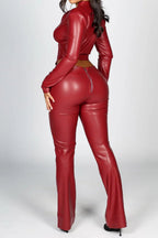 Faux Leather Zip Jacket & Flare Pants Set Lavish Daily