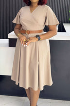 V-Neck Flare Sleeve Casual A-Line Dress Lavish Daily