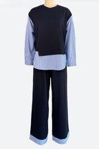 Striped Patchwork Top and High Waist Pants Set Lavish Daily