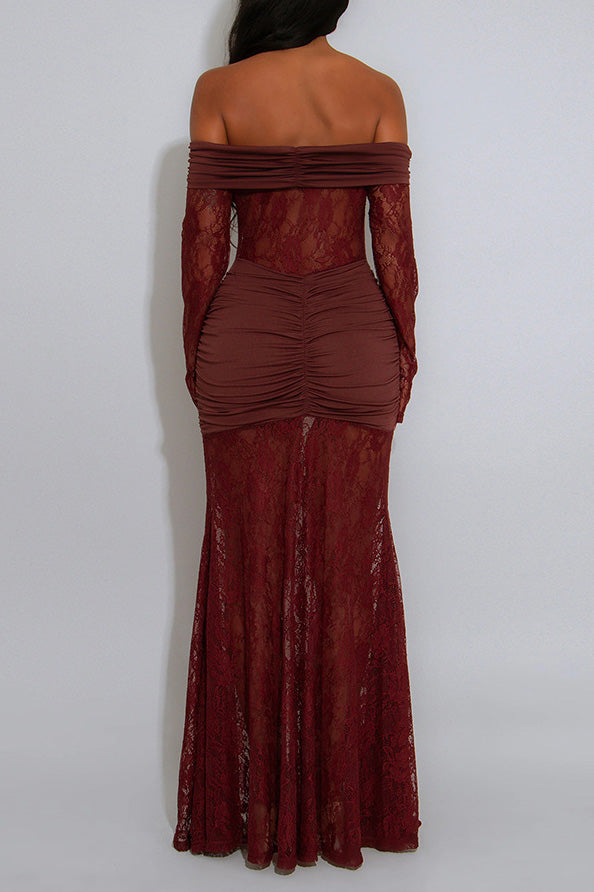 Off Shoulder Lace Maxi Dress Lavish Daily