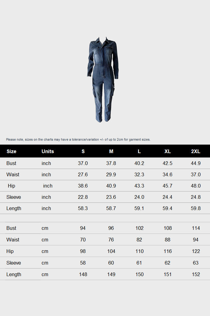 Denim Cargo V Neck Long Sleeve Tunic Jumpsuits Lavish Daily