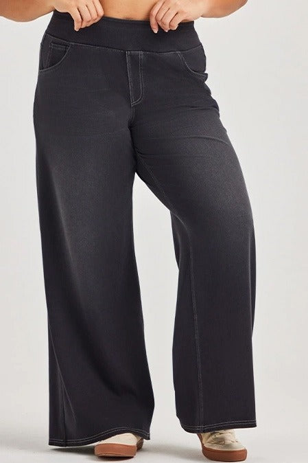 Curvy High-Stretch Wide Leg Pull-On Jeans LavishDaily