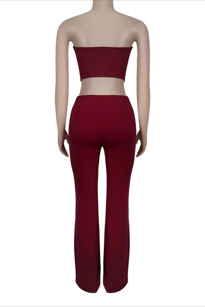 Strapless Grommet V-Neck Flare Pant Set Lavish Daily
