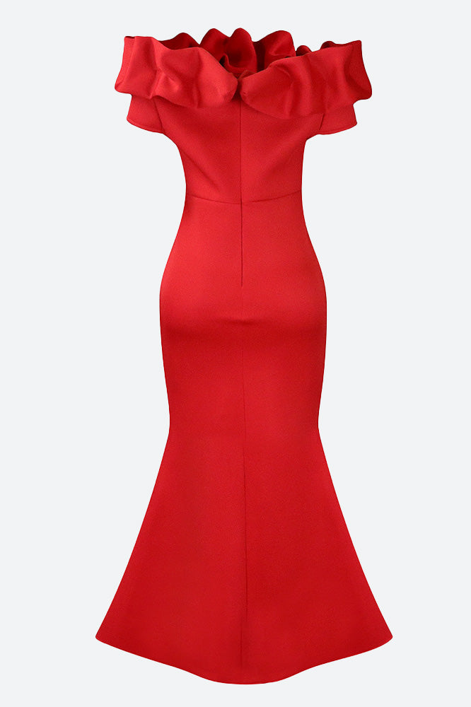 Solid Ruffle Collar Mermaid Dress Lavish Daily