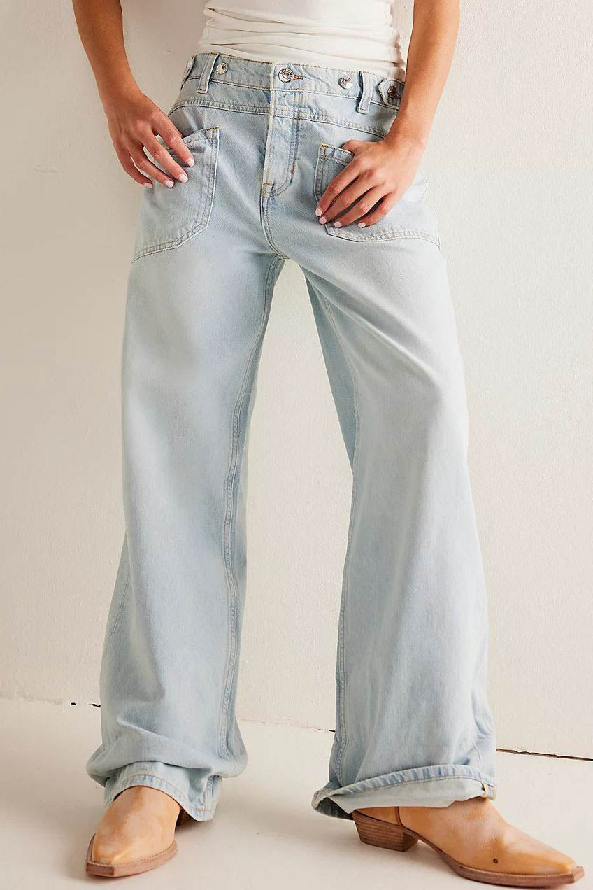 Washed Wide Leg Cuffed Jeans Lavish Daily