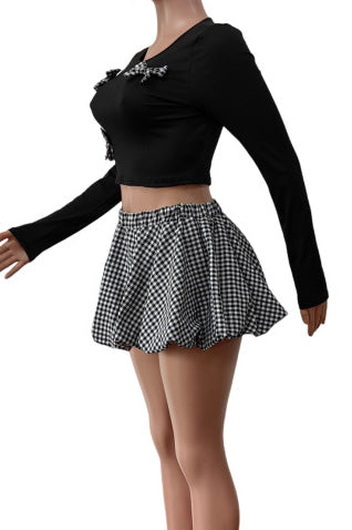 Plaid Patchwork O Neck Long Sleeve Set Lavish Daily