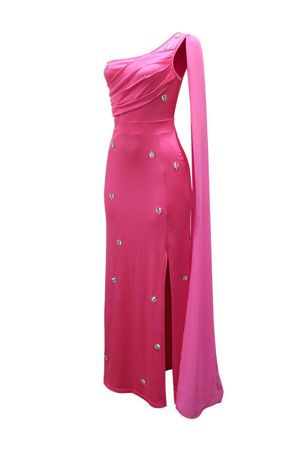 Embellished One-Shoulder Cape Gown Lavish Daily
