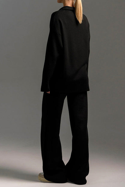 2-Piece Knit Polo & Wide-Leg Lounge Set Lavish Daily