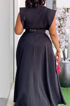Solid Color Sleeveless Workwear Slit Dress Set Lavish Daily