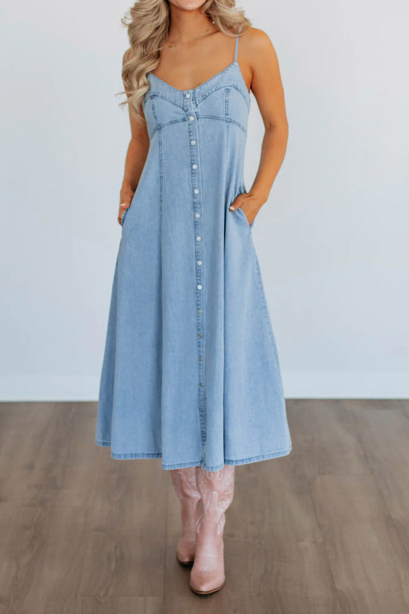 Loose Denim Strap Dress Lavish Daily