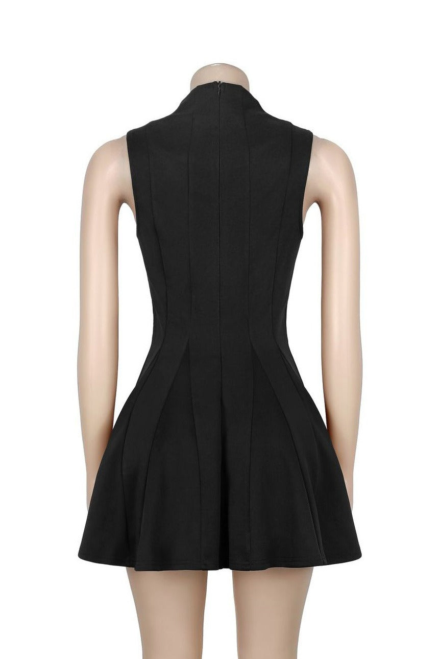 Square Neck Button Front Pleated Mini Dress Lavish Daily