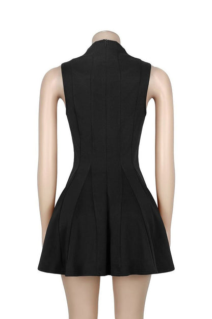 Square Neck Button Front Pleated Mini Dress Lavish Daily