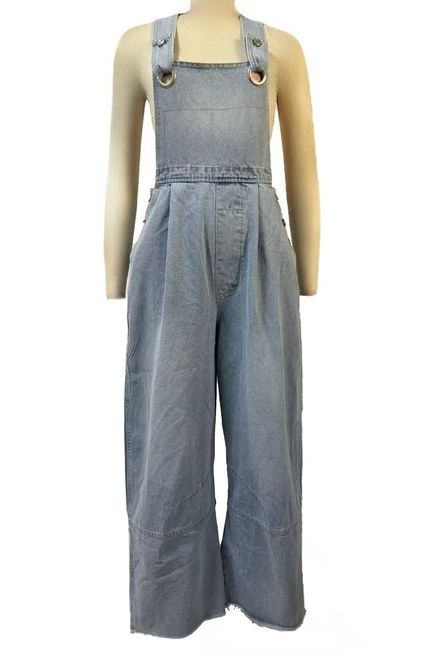 Pleated Wide Leg Denim Overalls Lavish Daily