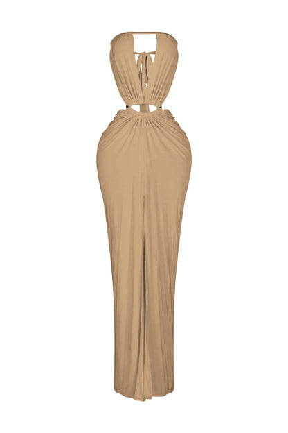 Cutout Ruched High Slit Maxi Dress Lavish Daily