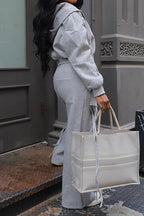 Hooded Zip-Up Sweatshirt & Distressed Wide-Leg Pants Set Lavish Daily