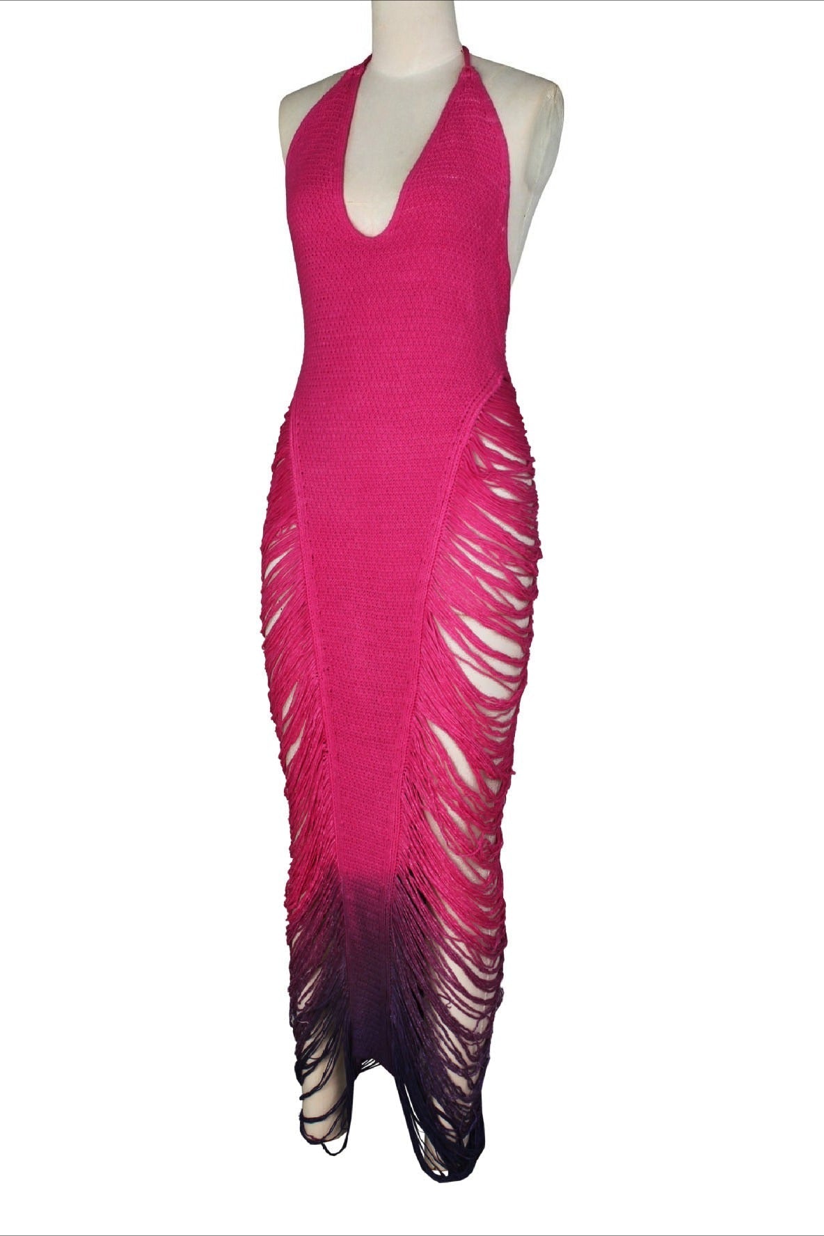 Crochet Halter Fringe Maxi Dress Lavish Daily