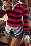 Striped Contrast Collared Polo Top LavishDaily
