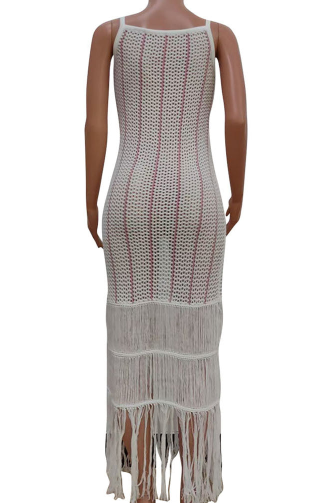 Stripe Knit Fringe Cami Dress Lavish Daily