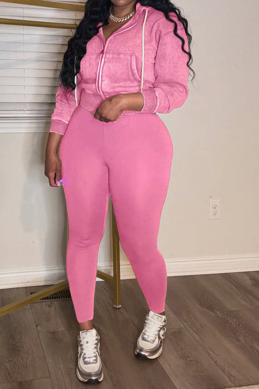 Washed Fleece Hoodie and Yoga Pants Set Lavish Daily