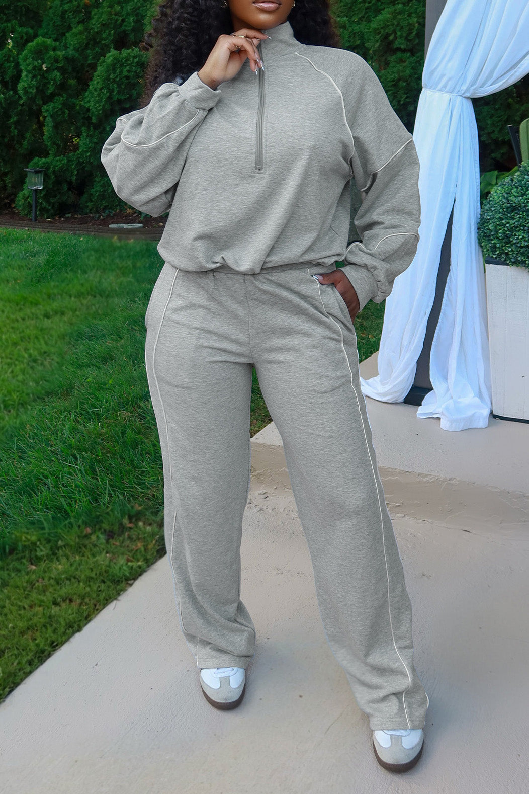 Half-Zip Sweatshirt & Wide Leg Pants Set Lavish Daily