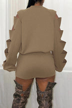 Ripped Loose Top & Fitted Mini Skirt Set Lavish Daily
