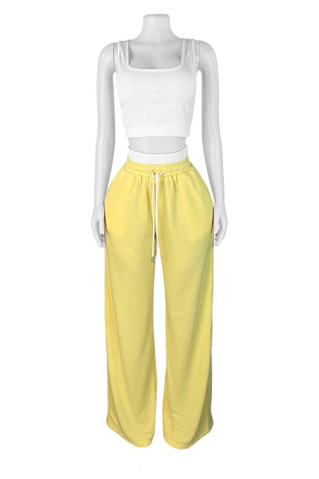 Solid Drawstring Square Neck Sleeveless Set Lavish Daily