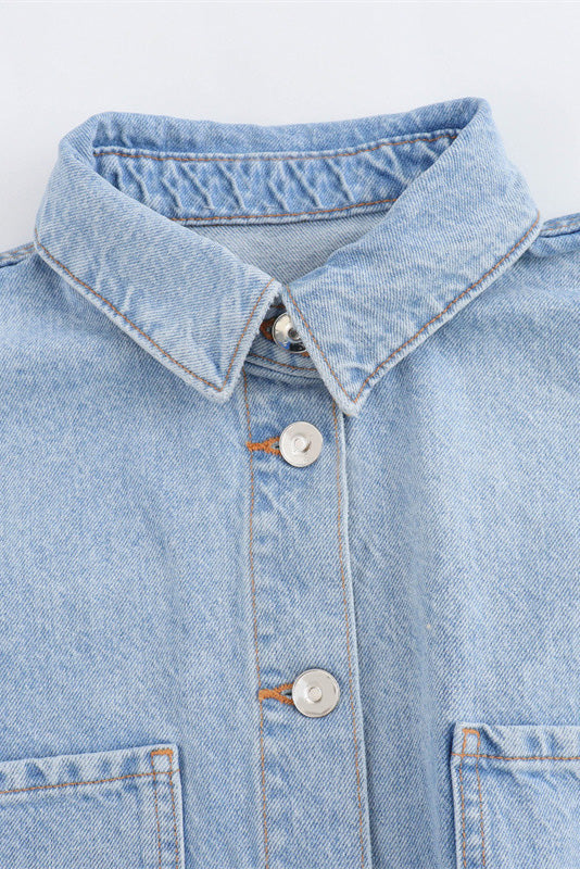 Denim Short Sleeve Romper with Pockets Lavish Daily