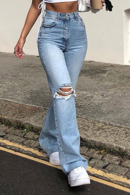 High Waist Cut Out Straight Jeans Lavish Daily