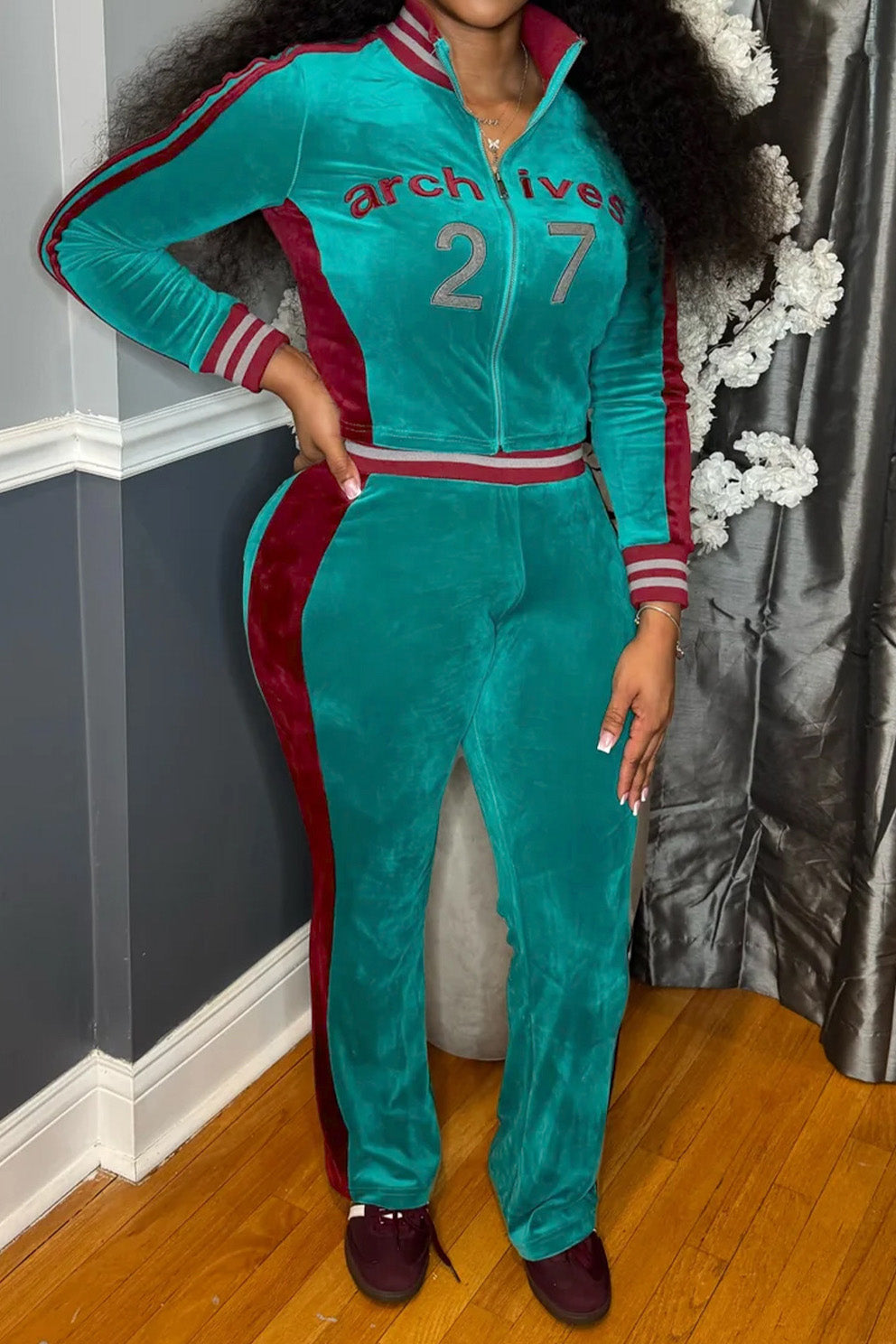 Graphic Velour Flared Track Set Lavish Daily