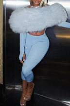 Faux Fur Trim Fitted Crop Jumpsuit Lavish Daily