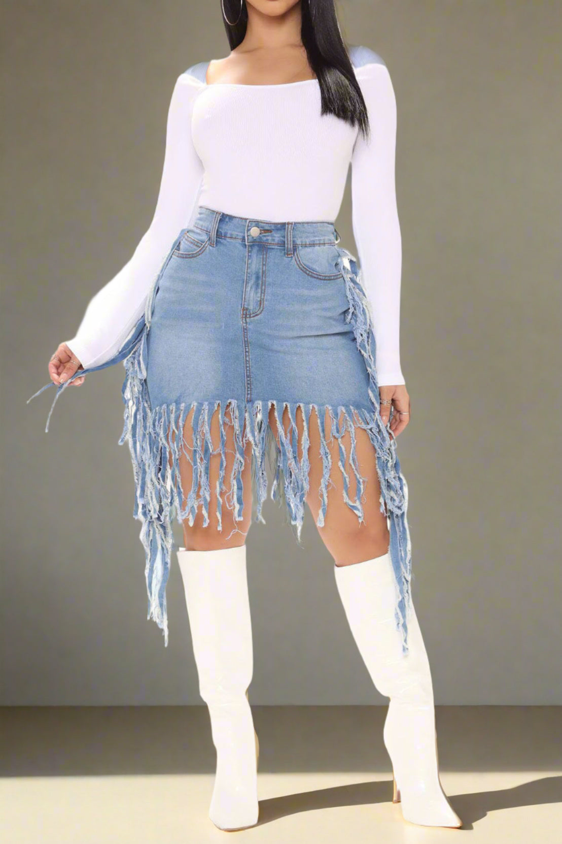 Women Knee Length Denim Skirt Lavish Daily