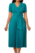 Pleated A-Line Blazer Midi Dress with Belt Lavish Daily