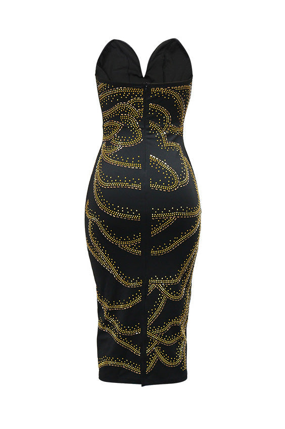 Strapless Rhinestone Bodycon Midi Dress Lavish Daily
