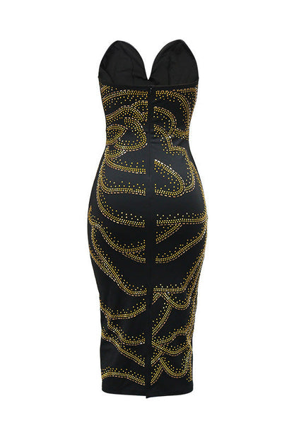 Strapless Rhinestone Bodycon Midi Dress Lavish Daily