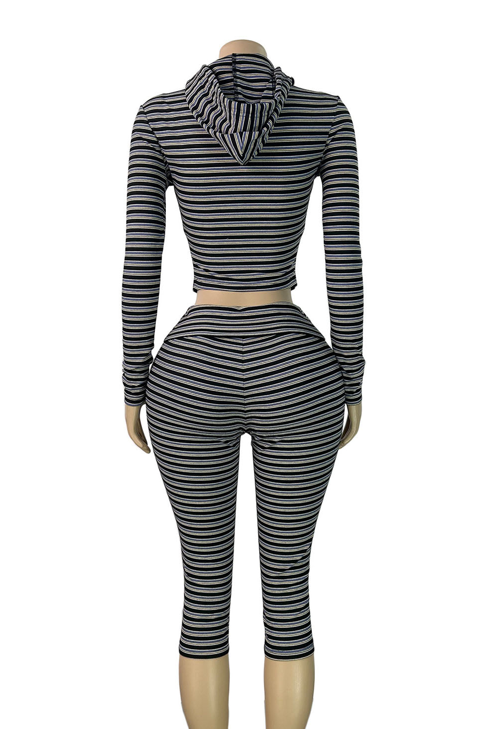 Striped Zip Hoodie & Foldover Capri Pants Set Lavish Daily