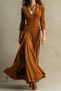 Solid Velvet Lapel Button Maxi Dress Lavish Daily