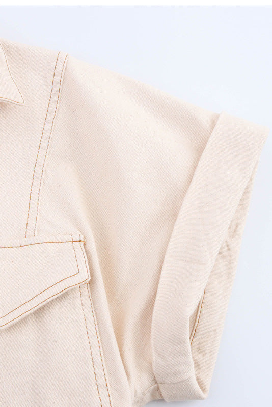 Denim Button Short Sleeve Dress Lavish Daily