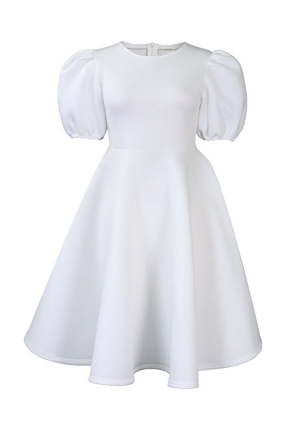 Round Neck Sleeve Slim Waist Swing A-Line Dress Lavish Daily