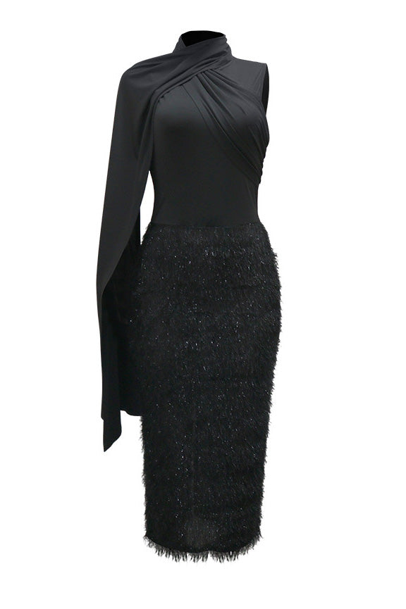 Sleeveless Round Neck Fuzzy Panel Maxi Dress Lavish Daily