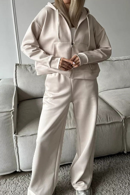 Hooded Zip Sweatshirt & Drawstring Pants Set Lavish Daily