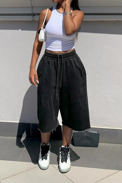 Vintage Wash Raw Hem Baggy Sweat Shorts Lavish Daily