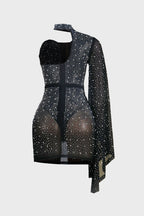 Mesh Diamond Rhinestone Mini Dress Lavish Daily