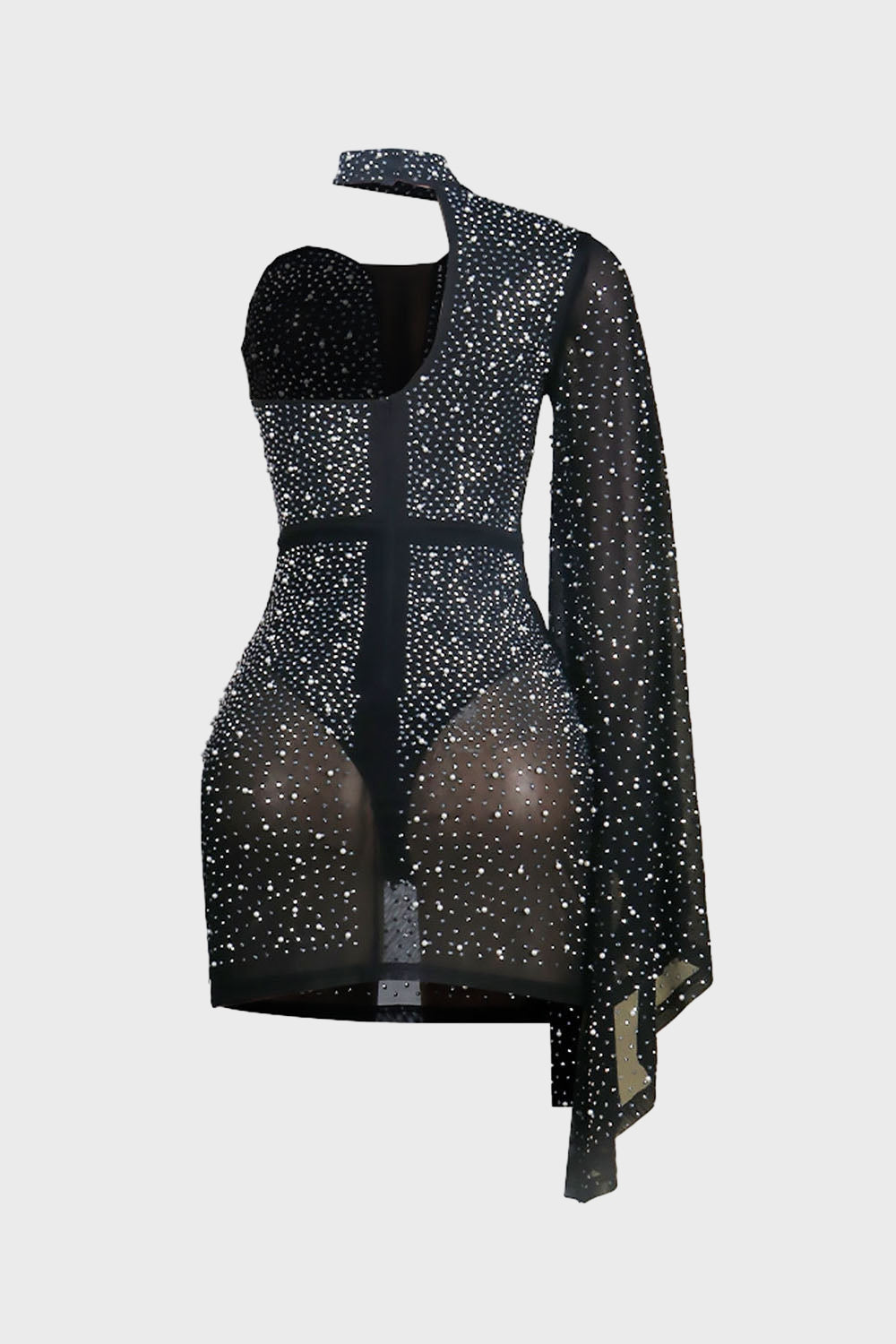 Mesh Diamond Rhinestone Mini Dress Lavish Daily