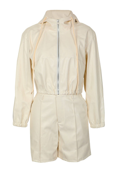 Faux Leather Hooded & Shorts Set Lavish Daily