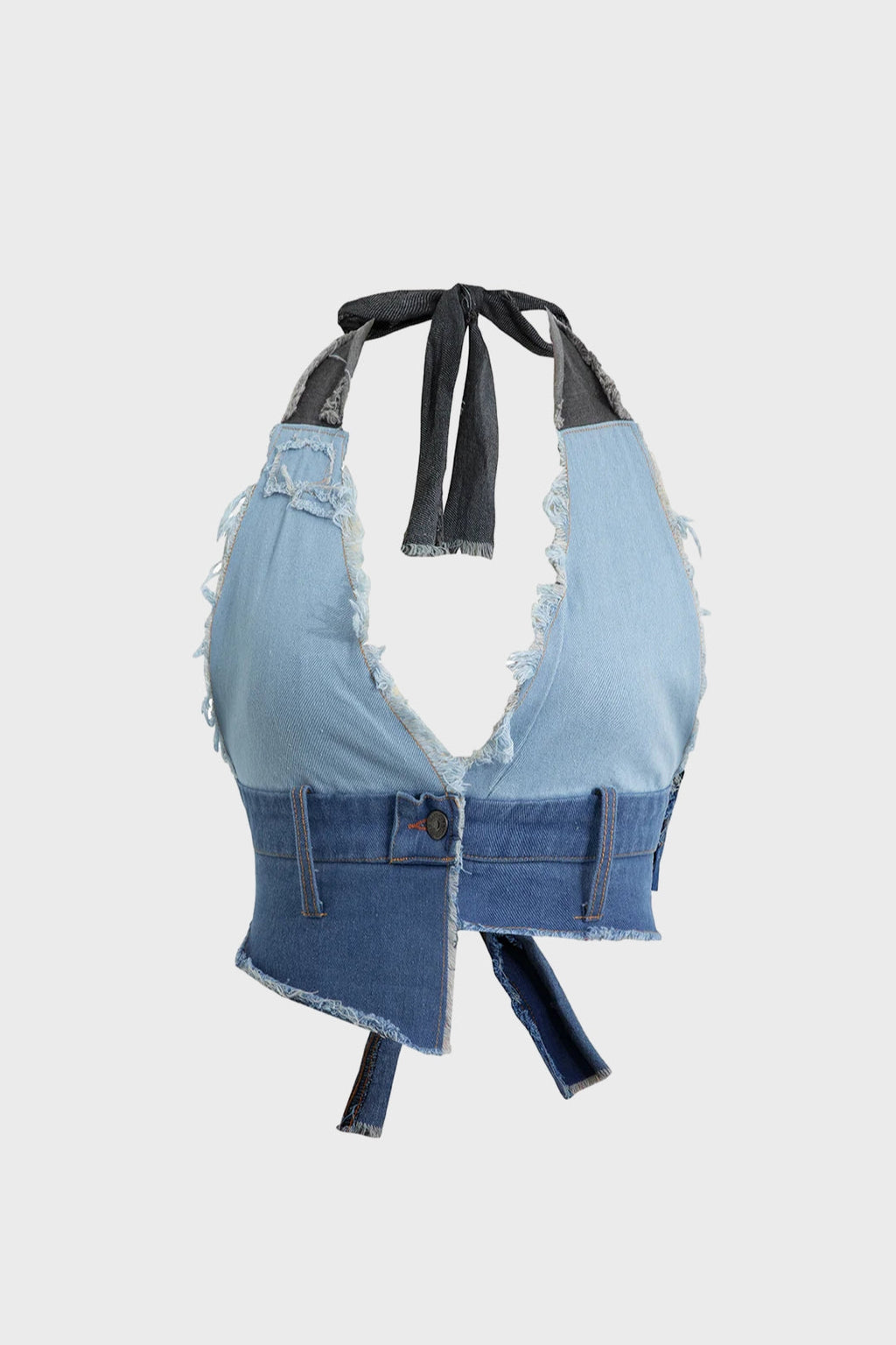 Frayed Tie Halter Denim Vest Lavish Daily