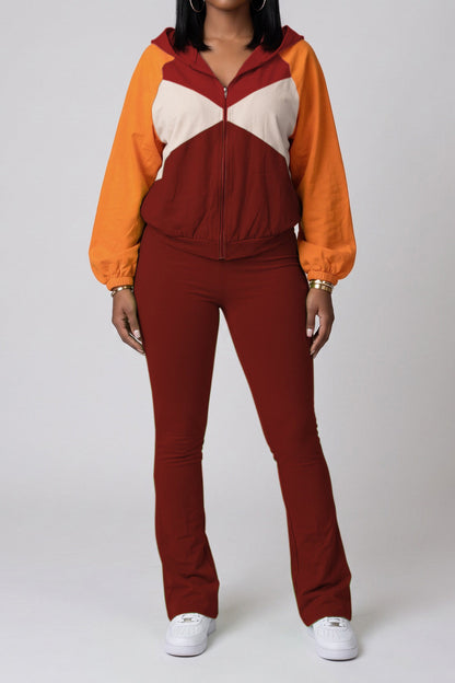 Zip-Front Contrast Panel Track Pants Set Lavish Daily