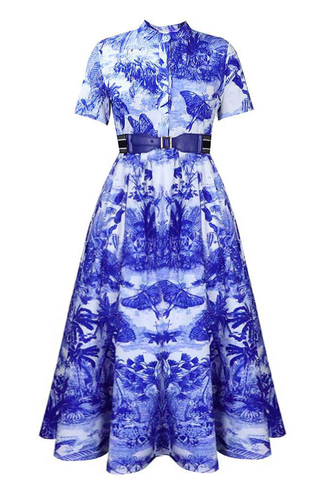 Printed Short-Sleeve Flowy Plus-Size Dress Lavish Daily