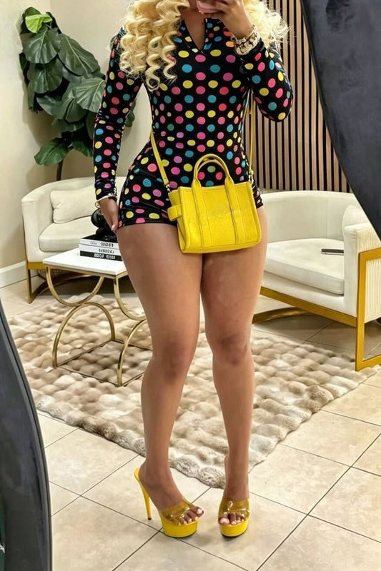 Polka Dot Long Sleeve Bodycon Romper LavishDaily